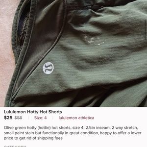 lululemon shorts green SOLD